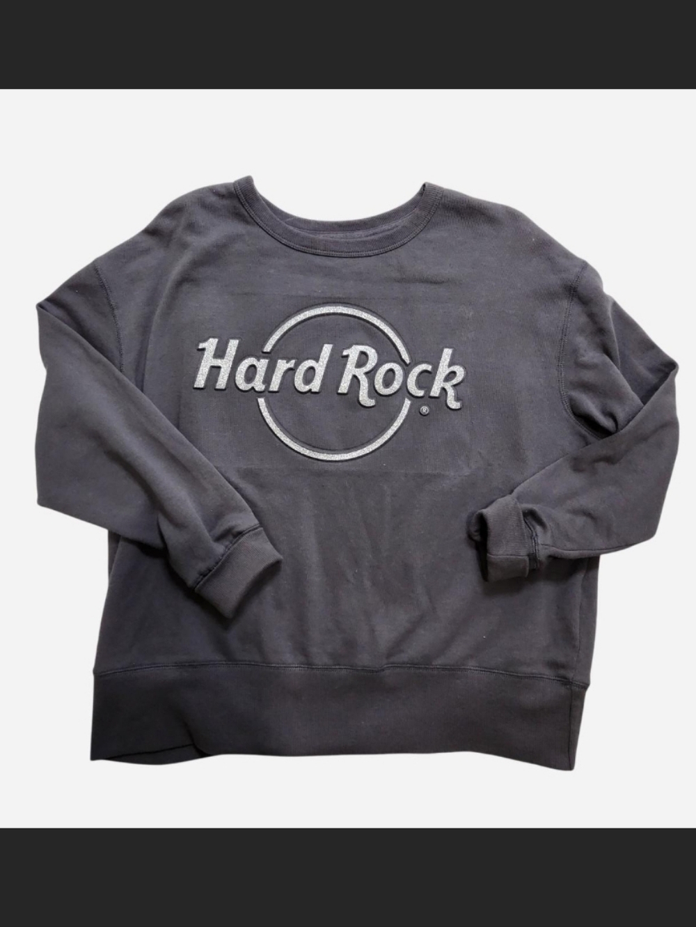 Hard Rock Cafe Grey Glitter Logo Pullover Sweatshirt Medium‎ EUC